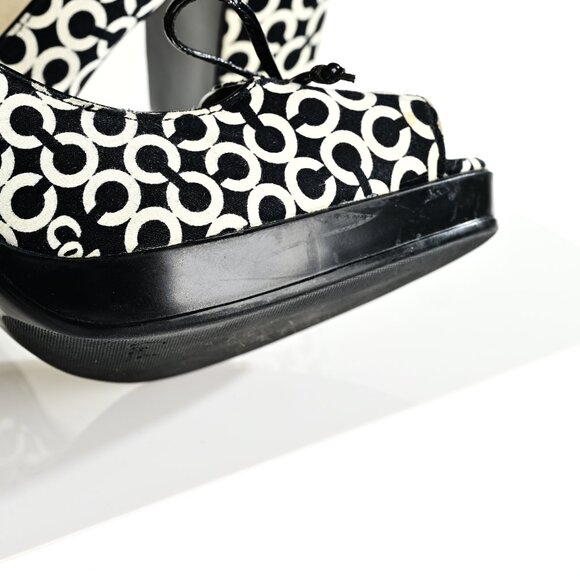 Coach Corey Monogram Black and White Logo Print Peep Toe Pumps - Picture 7 of 7